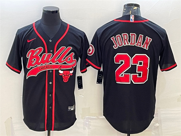 Men's Chicago Bulls #23 Michael Jordan Black Cool Base Stitched Baseball Jersey